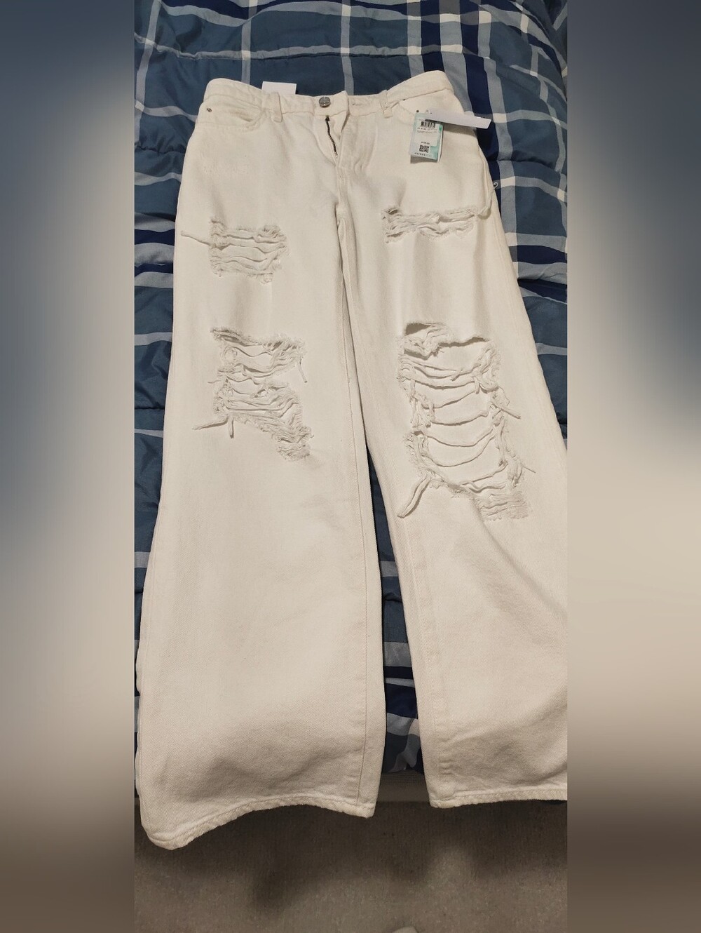 Guess White Wide Leg Distressed Jeans
